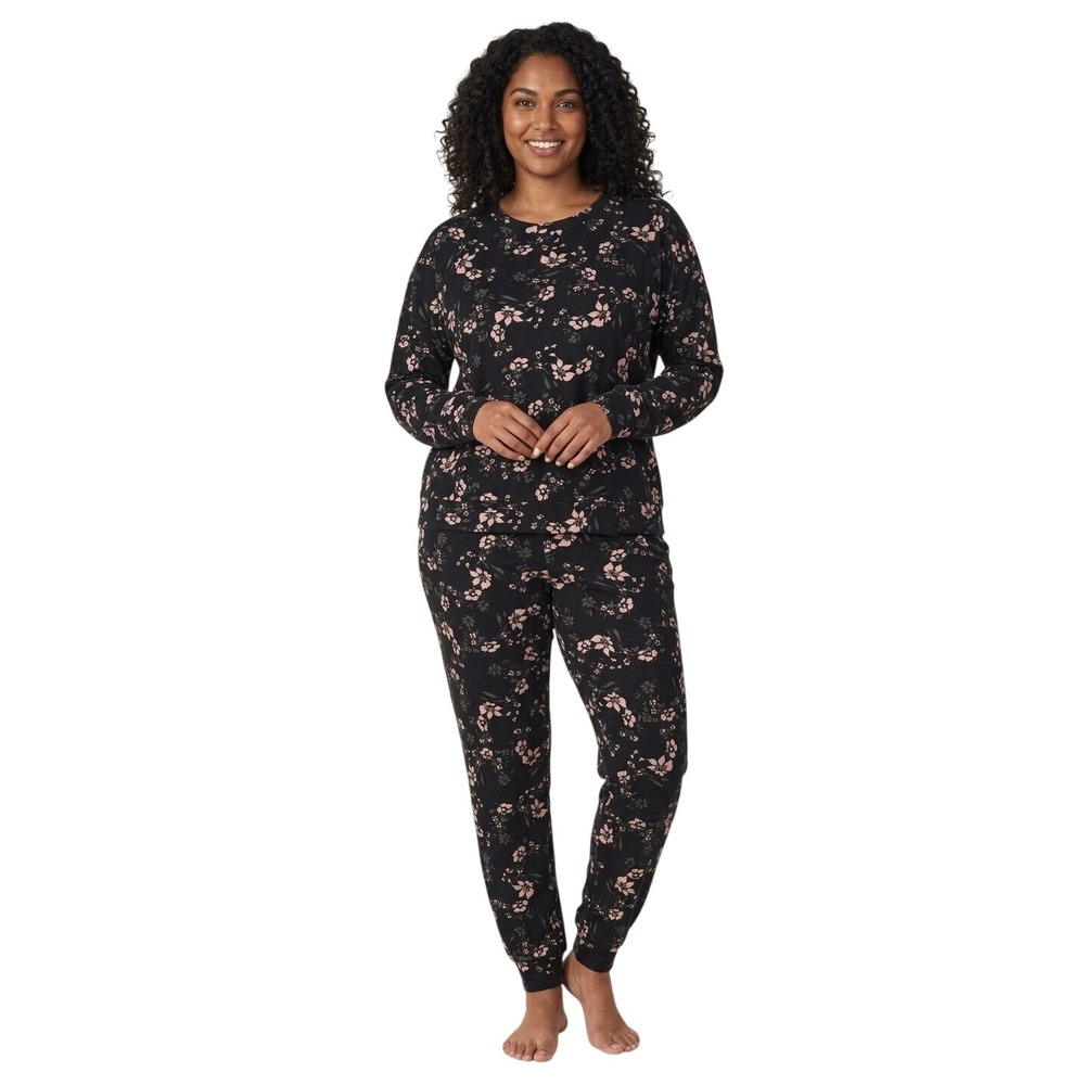 Sanctuary Pajamas 2-Piece Lounge Set Black Pink Floral Jogger Style Small